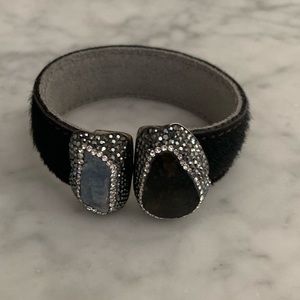Jewelry - Black hide stones & crystals Cuff Bracelet! Jewelry - Black hide stones & crystals Cuff Bracelet!